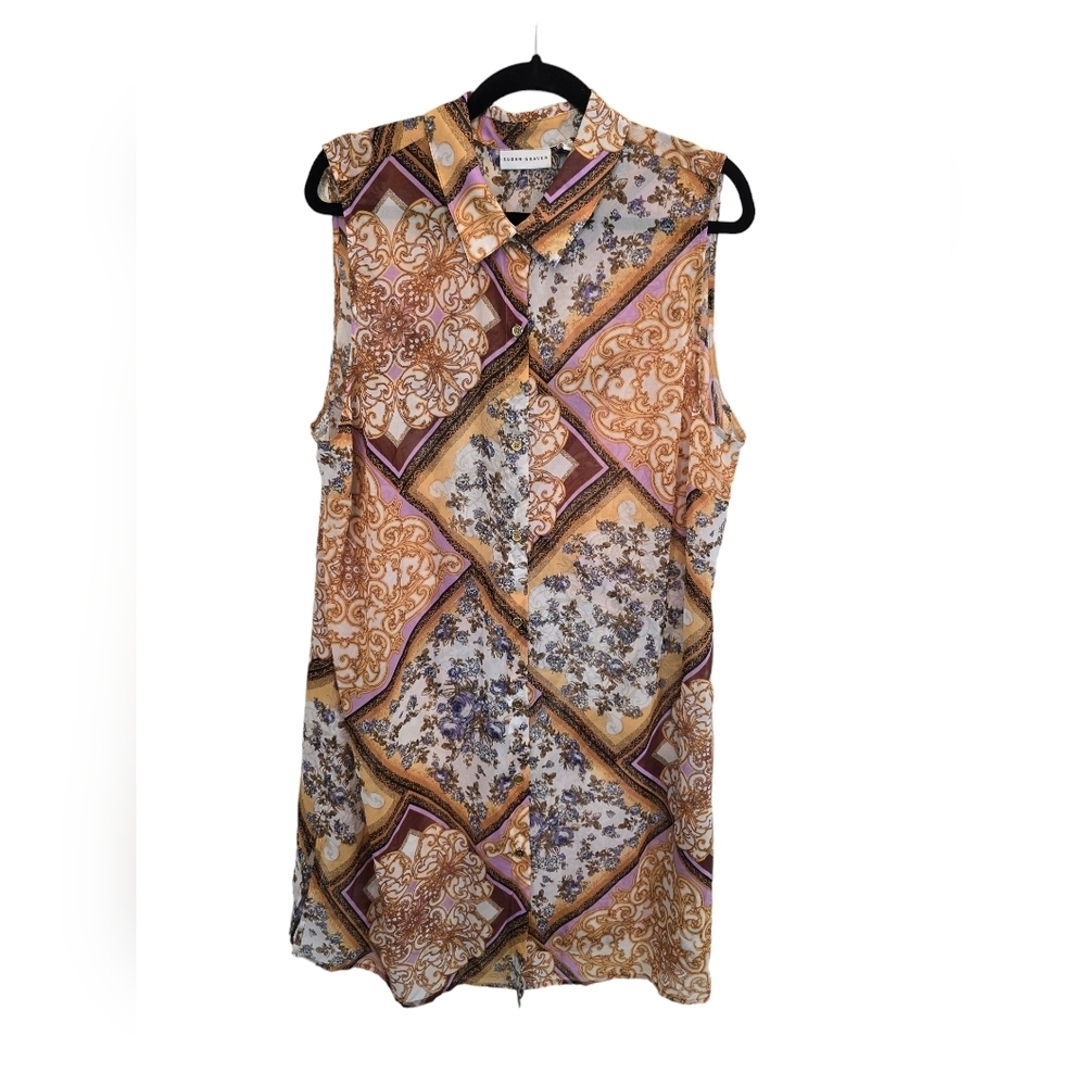 Susan Graver 20W Mixed Print Sleeveless Shirt Tunic Dress
